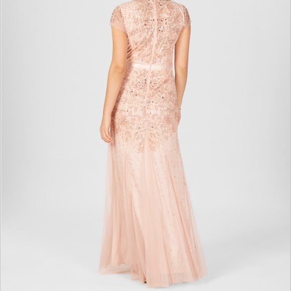 Sz 14 Adrianna Papell beaded chiffon floor-length gown, Almond color, NWT - Picture 12 of 15